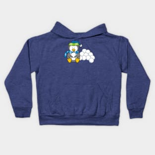 Little Penguin Sitting with Snow Balls Kids Hoodie